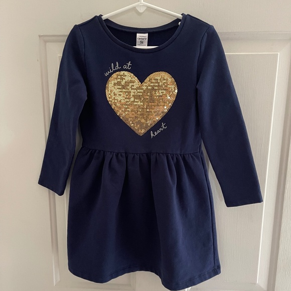 Carter’s blue long sleeve dress with sequin heart - Picture 1 of 8